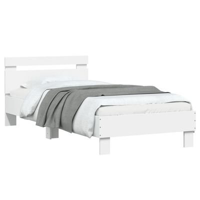 vidaXL Cadru de pat cu tăblie și lumini LED, alb, 90x190 cm