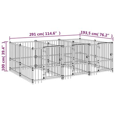 vidaXL Padoc pentru câini de exterior, 5,63 m², oțel