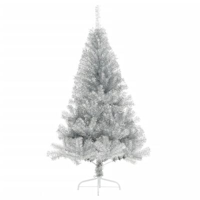 vidaXL Jumătate brad de Crăciun cu suport, argintiu, 120 cm, PET
