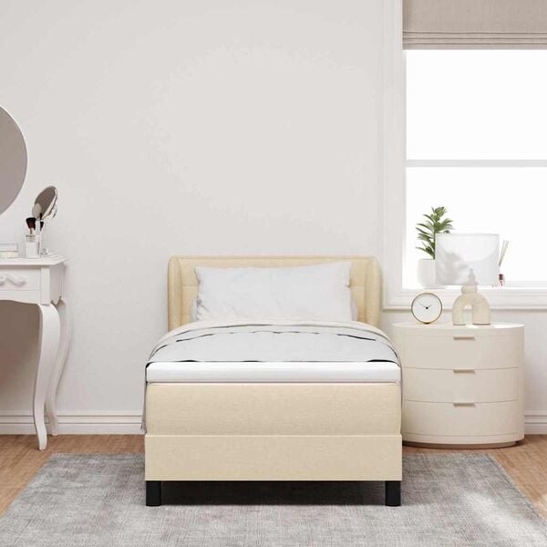 vidaXL Pat cu arcuri cu saltea cu headboard Crem 100 x 200 cm țesătură