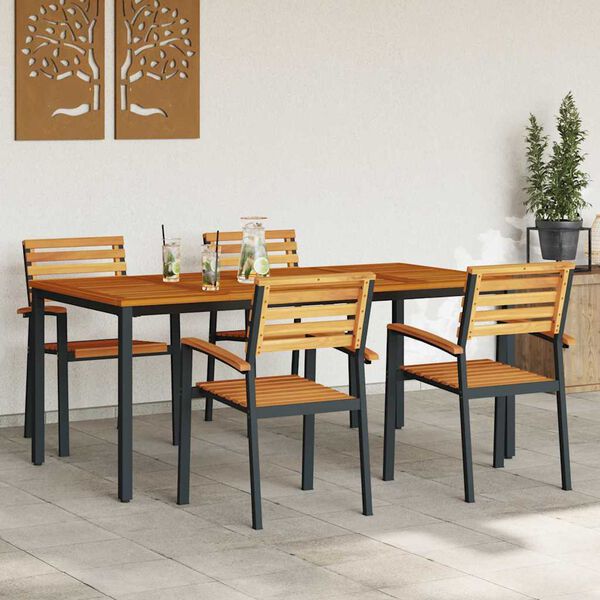 vidaXL Set de masă pentru grădină 5 pcs Negru Lemn Solid de Acacia