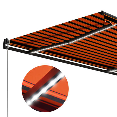 vidaXL Copertină retractabilă manual, LED, portocaliu/maro, 400x300 cm