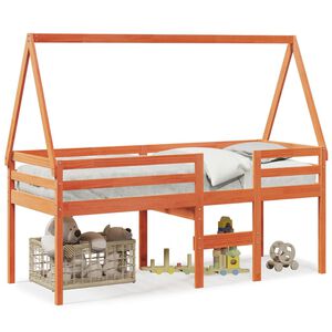 vidaXL Pat &icirc;nalt cu acoperiș, maro ceruit, 75x190 cm, lemn masiv pin