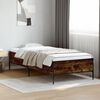 vidaXL Cadru de pat, stejar fumuriu, 90x190cm, lemn prelucrat și metal