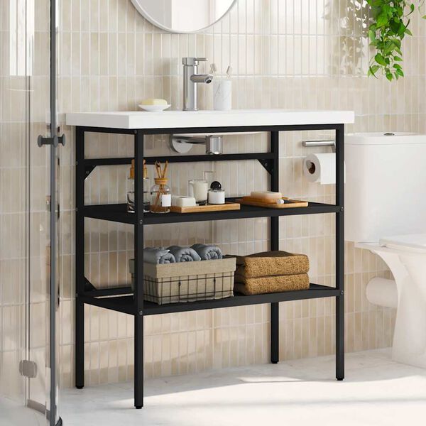 vidaXL Cadru chiuvetă de baie, negru, 79x38x83 cm, fier