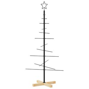 vidaXL Brad de Crăciun din metal cu bază din lemn, negru, 120 cm