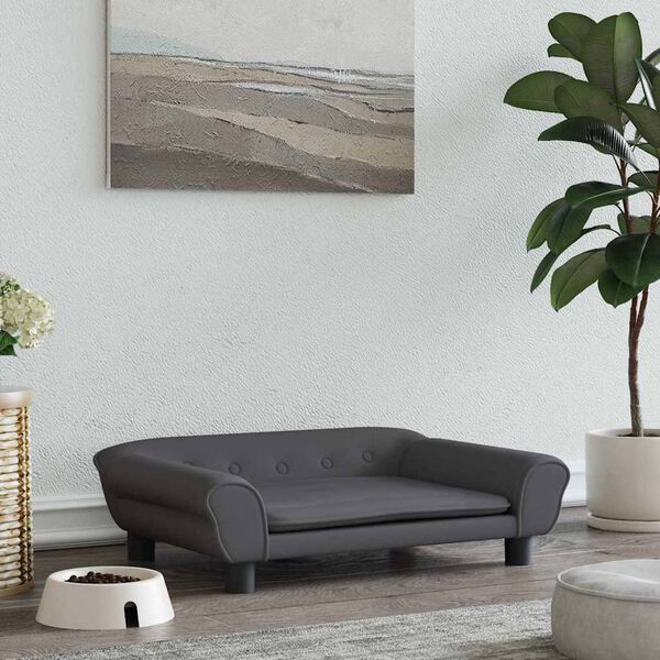 vidaXL Pat de c&acirc;ini, gri &icirc;nchis, 70x48x22 cm, catifea