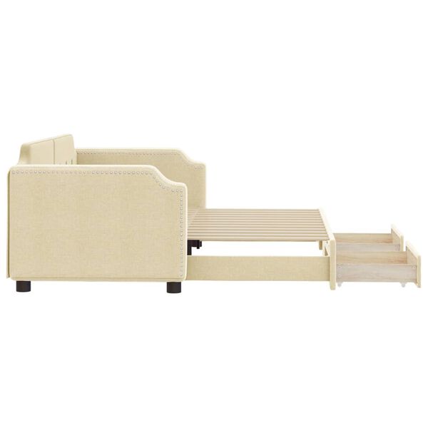 vidaXL Pat de zi cu extensie și sertare, crem, 90x200 cm, textil