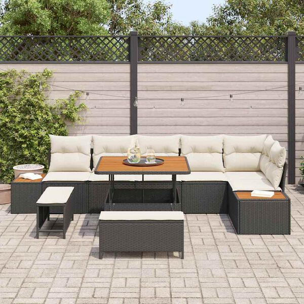 vidaXL Set de canapele pentru grădină cu pernă Negru Rattan poli