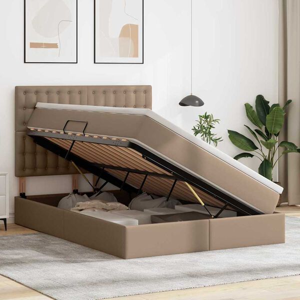 vidaXL Pat cu storage Cappuccino 140 x 200 cm Piele artificială