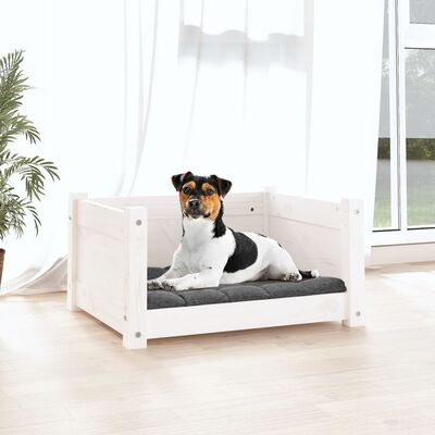 vidaXL Pat pentru câini, alb, 55,5x45,5x28 cm, lemn masiv de pin
