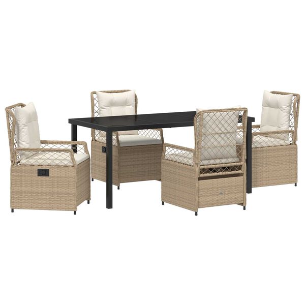 vidaXL Set de masă pentru grădină 5 pcs Bej și alb crem poliratan