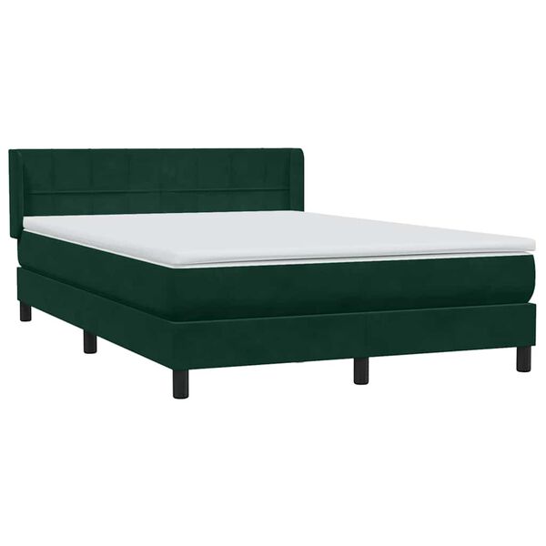 vidaXL Pat box spring cu saltea, verde &icirc;nchis, 160x220 cm, catifea
