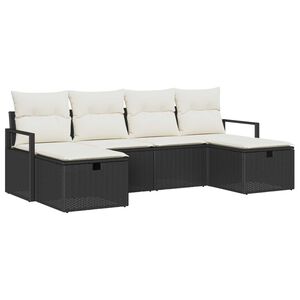 vidaXL Set de canapele pentru grădină cu pernă 6 pcs Negru Rattan poli