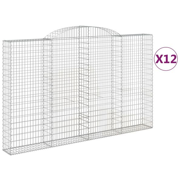 vidaXL Coșuri gabion arcuite 12 buc, 300x30x180/200 cm fier galvanizat