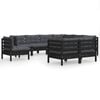 vidaXL Set mobilier grădină cu perne, 9 piese, negru, lemn masiv pin