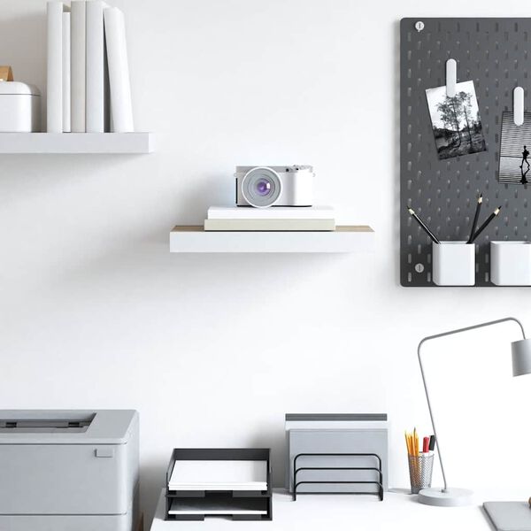 vidaXL Raft de perete suspendat, alb și stejar, 40x23x3,8 cm, MDF