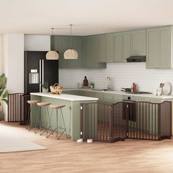 vidaXL Poartă c&acirc;ini pliabilă cu ușă 12 panouri maro 960 cm, lemn plop