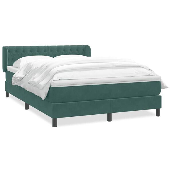 vidaXL Pat box spring cu saltea, Verde &icirc;nchis, 140x210 cm, catifea