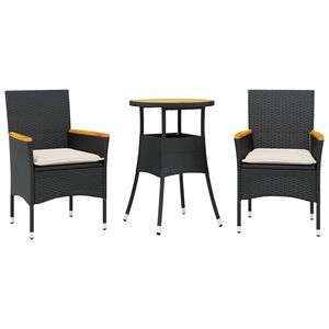vidaXL Set mobilier grădină perne 3 piese negru poliratan/lemn acacia