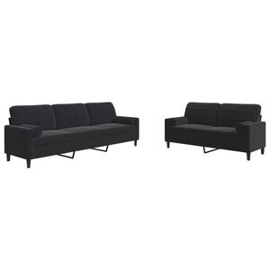 vidaXL Set de canapele cu perne/rulouri, 2 piese, negru, catifea