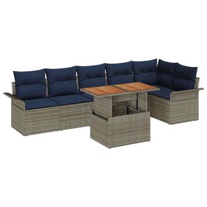 vidaXL Set de canapele pentru grădină 7 pcs Gri și albastru marin