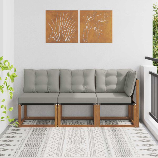 vidaXL Canapea de exterior din mijloc și colț 3 Bucată natural