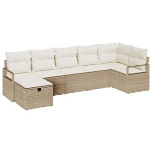 vidaXL Set de canapele pentru grădină cu pernă 7 pcs Bej Rattan poli