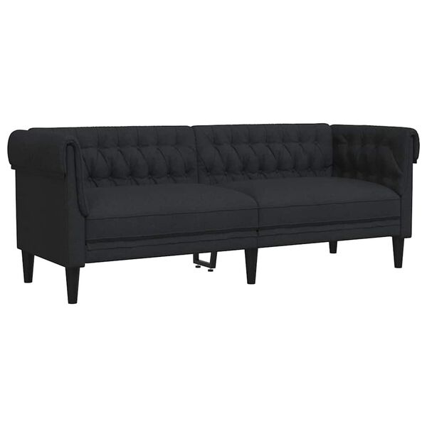 vidaXL Canapea Chesterfield cu 3 locuri, negru, material textil