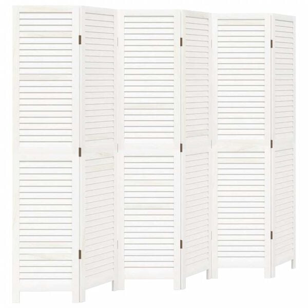 vidaXL Paravan cameră 6 panouri, alb, lemn masiv paulownia