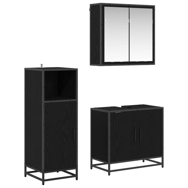 vidaXL Set de mobilier pentru baie 3 pcs Stejar Negru Lemn compozit