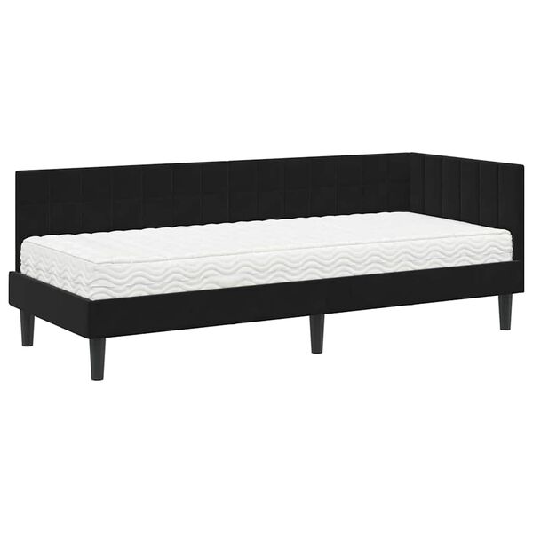 vidaXL Cadru de pat colțar cu saltea cu headboard 2 pcs Negru Catifea