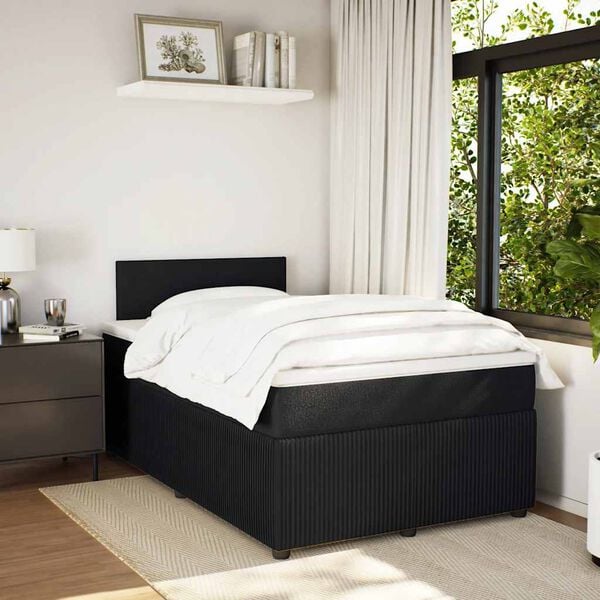 vidaXL Pat box spring cu saltea, negru, 120x200 cm, catifea
