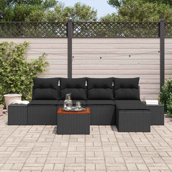 vidaXL Set de canapele pentru grădină cu pernă 6 pcs Negru poliratan