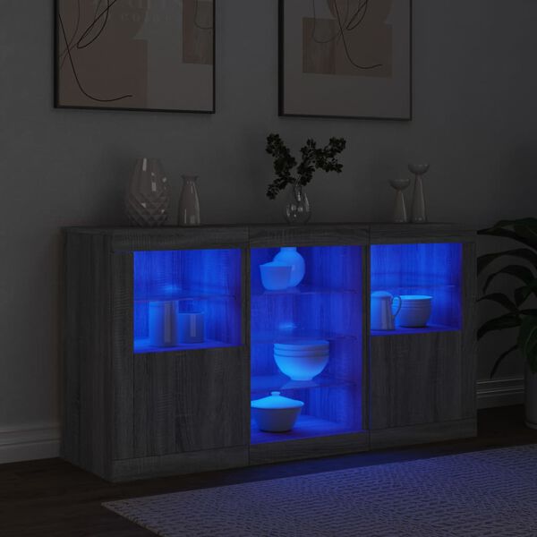 vidaXL Servantă cu lumini LED, gri sonoma, 123x37x67 cm
