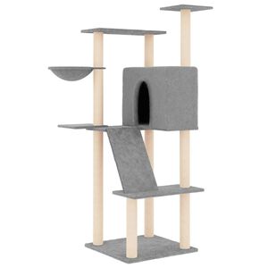 vidaXL Ansamblu pisici, st&acirc;lpi din funie sisal, gri deschis, 143 cm