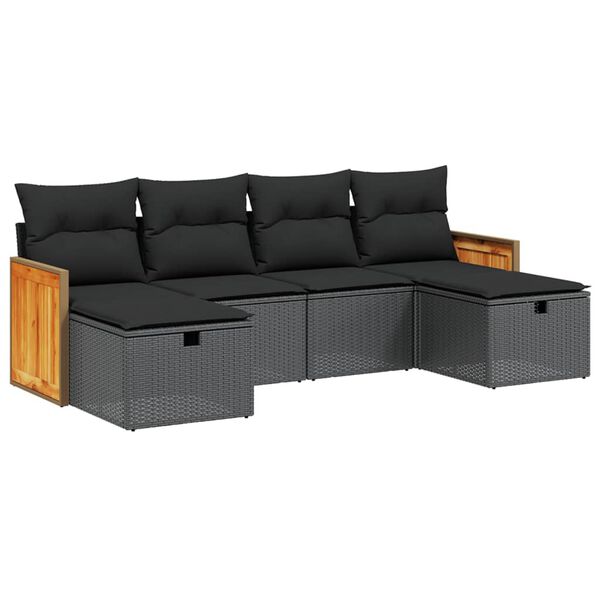 vidaXL Set mobilier de grădină cu perne, 6 piese, negru, poliratan