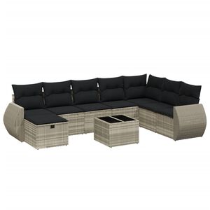 vidaXL Set canapele de grădină cu perne, 9 piese gri deschis poliratan