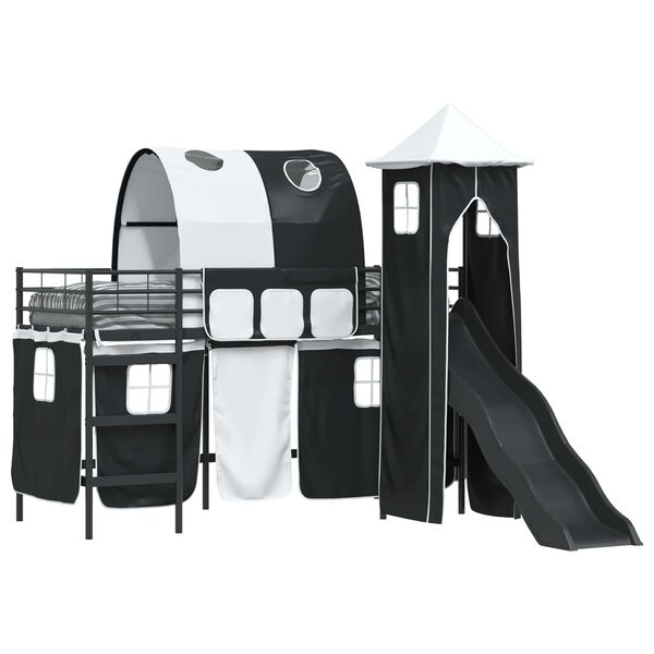 vidaXL Cadru de pat supraetajat pentru copii Negru 99,5 x 190 cm Metal