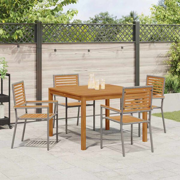 vidaXL Set de masă pentru grădină 5 pcs Gri Rattan poli