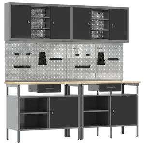 vidaXL Set banc de lucru 8 pcs Roșu și gri Oțel vopsit electrostatic