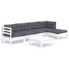 vidaXL Set mobilier de grădină cu perne, 6 piese, alb, lemn de pin