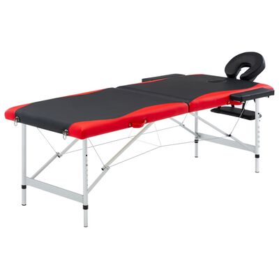 vidaXL Masă pliabilă de masaj, 2 zone, aluminiu, negru și roșu
