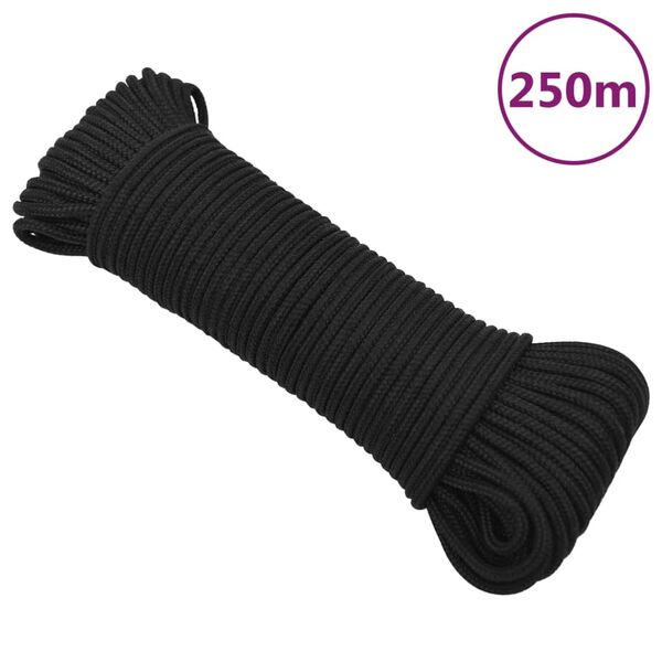 vidaXL Fr&acirc;nghie de barcă, negru complet, 5 mm, 250 m, polipropilenă