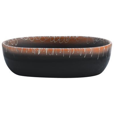 vidaXL Lavoar de blat, negru și portocaliu, 47x33x13cm, ceramică, oval