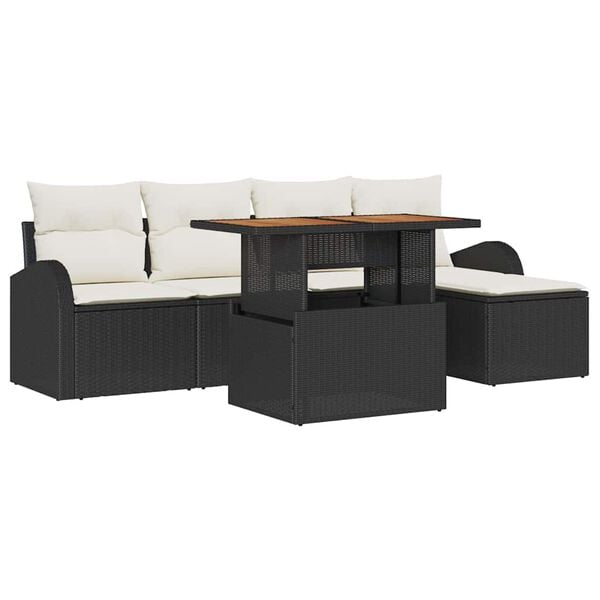 vidaXL Set de canapele pentru grădină 6 pcs Negru Rattan poli