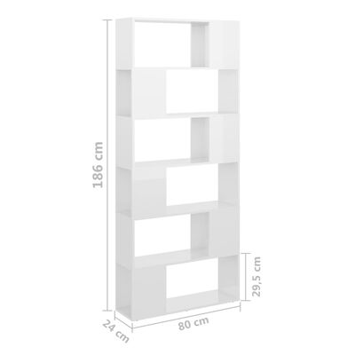 vidaXL Bibliotecă/Separator cameră, alb extralucios, 80x24x186 cm, PAL