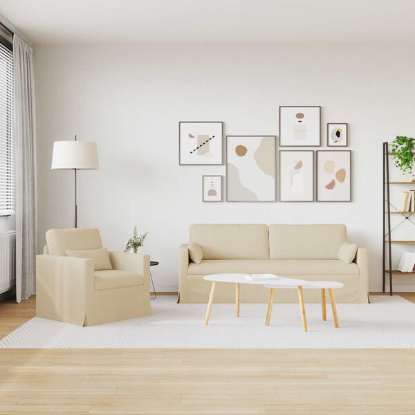 vidaXL Canapea 2 pcs Crem 198 x 78 x 80 cm țesătură