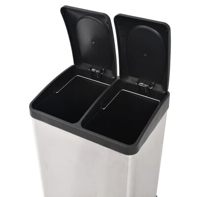 vidaXL Coș gunoi cu pedale pentru reciclare, oțel inoxidabil, 36 L