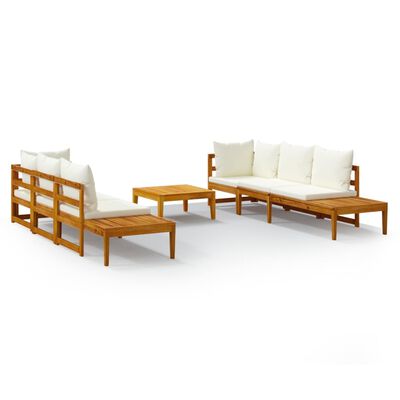 vidaXL Set mobilier grădină perne alb crem, 5 piese, lemn masiv acacia